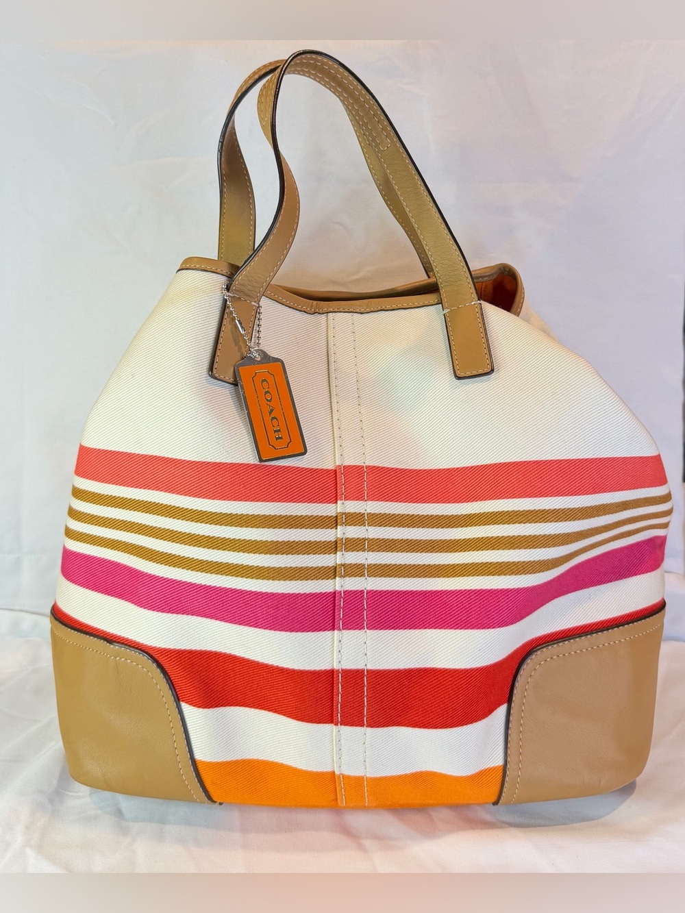 COACH Hadley Multicolor Stripe Large Canvas Tote Duffel Bag F30302